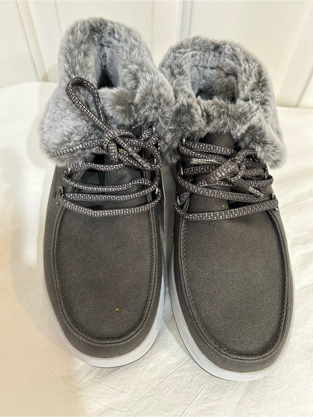 Skechers Cozy Faux Fur Lined Charcoal Grey Booties Sneakers Size 8 - Picture 3 of 10